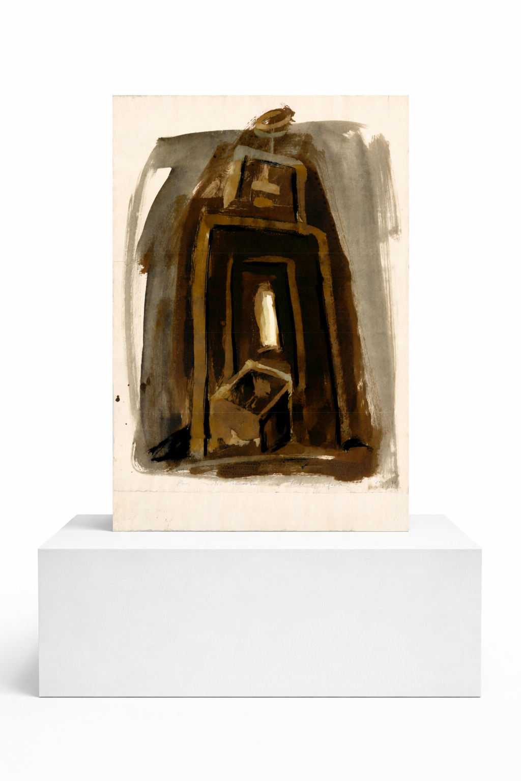 Untitled (Artwork ID 025bis) by Rufino Mesa, a vertical contemporary abstract painting in mixed media on paper. Measuring 96x32 cm, this unframed artwork features expressive textures and organic layers, showcasing the artist's signature material exploration on a slender vertical format. Sin título (Referencia 025bis) de Rufino Mesa, una pintura abstracta vertical contemporánea en técnica mixta sobre papel. Con unas dimensiones de 96x32 cm, esta obra sin enmarcar destaca por sus texturas expresivas y capas orgánicas, reflejando la exploración matérica del artista en un formato vertical esbelto.